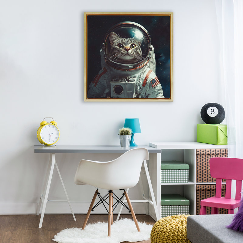Cadre flottant Catstronaut Cat Astronaut, design par Jim Baldwin, H 25 po x l 25 po, Cadre flottant métallique doré