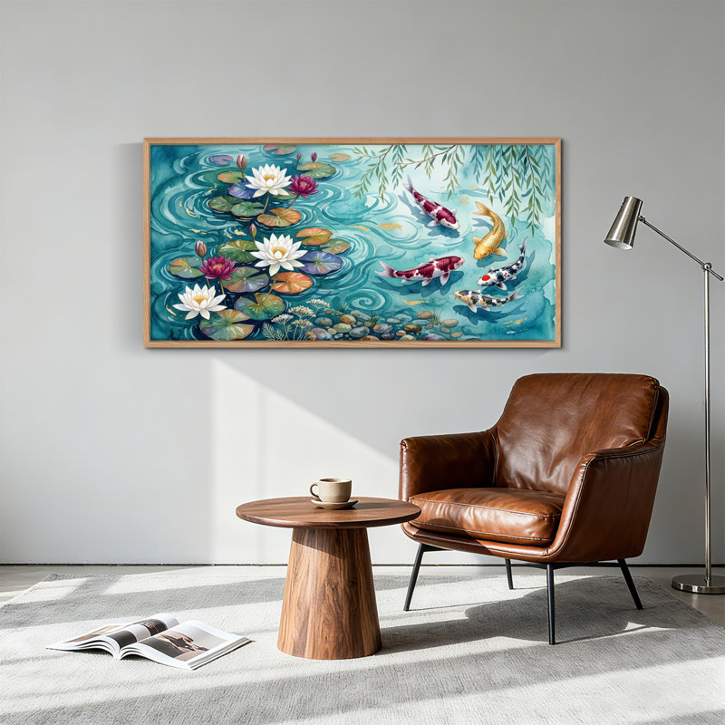 Tableau encadré sur toile représentant des carpes koï (1 pièce), 147 x 71 cm, 58 po x 28 po