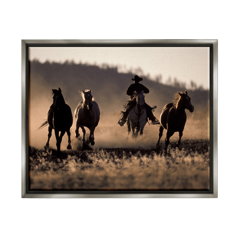 «Southwestern Cowboy At Sunset», impression sur toile par Danita Delimont, Cadre flottant gris lustré