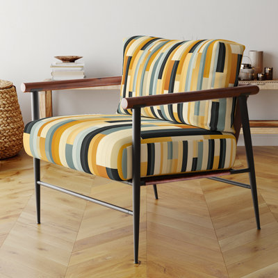 Fauteuil d'appoint rembourré moderne et contemporain à motif de lignes jaunes rayées