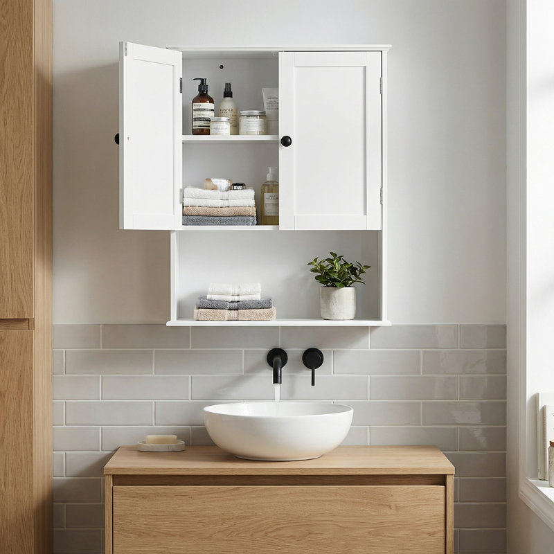 Armoire de rangement murale pour salle de bain l 29,5 po x H 29,4 po avec portes doubles et tablette ouverte