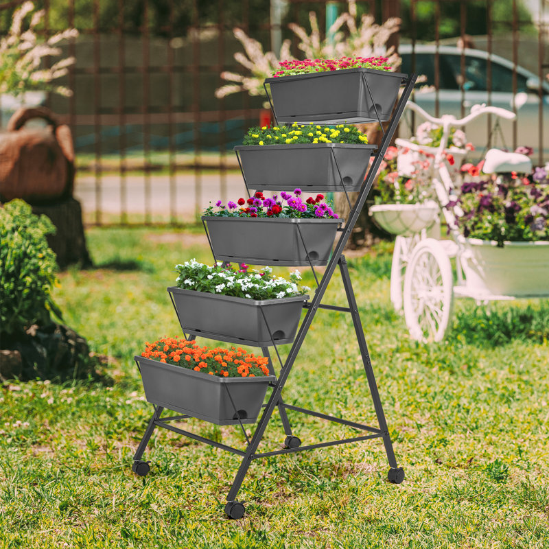 Boîte à fleurs verticale surélevée à 5 étages avec jardin surélevé 47 pi avec trous de drainage et plateau amovible
