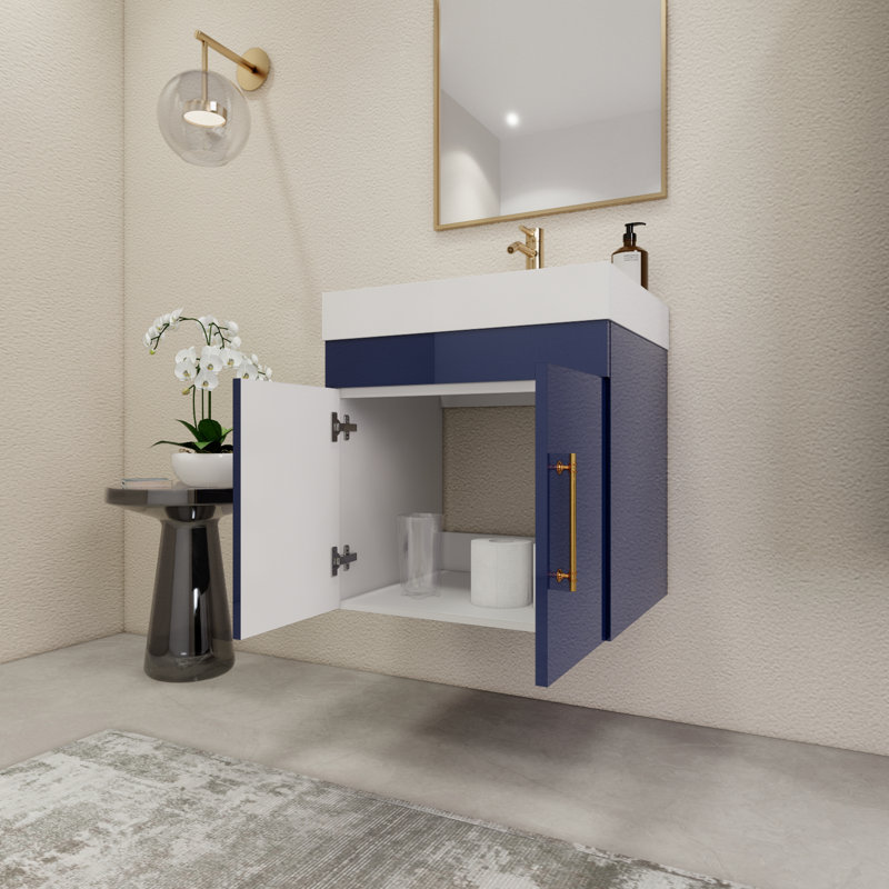23.6" Wall-Mounted Single Bathroom Vanity Set, Night Blue
