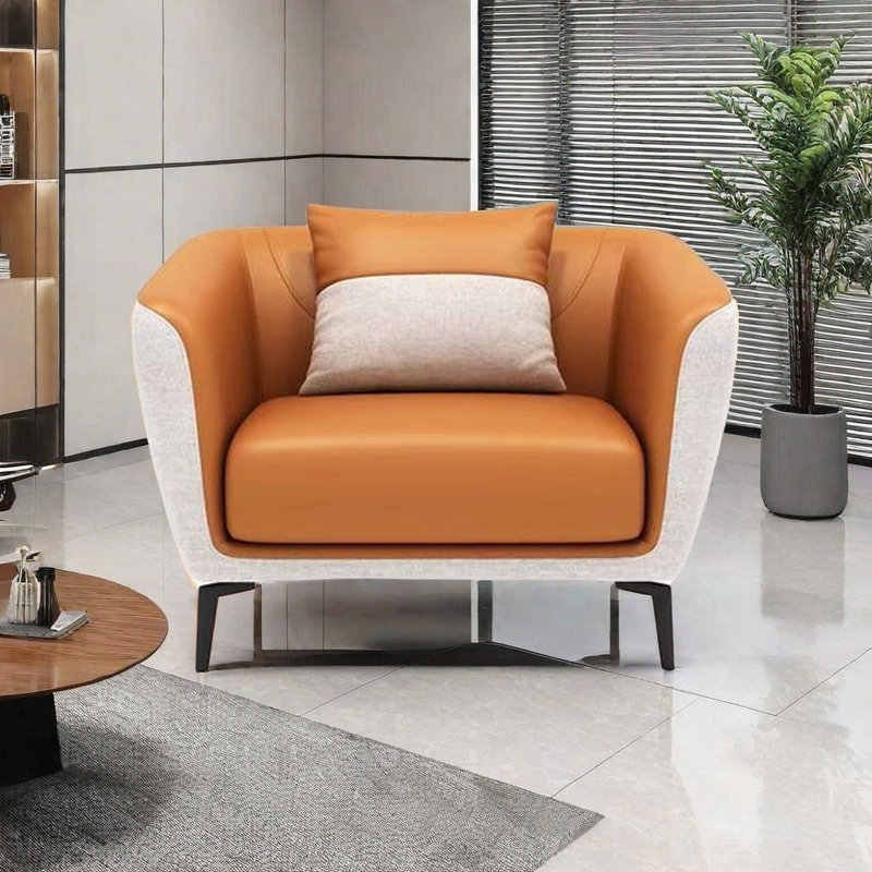 Simple fashion colour matching design sofa, Orange/Off-White Faux Leather
