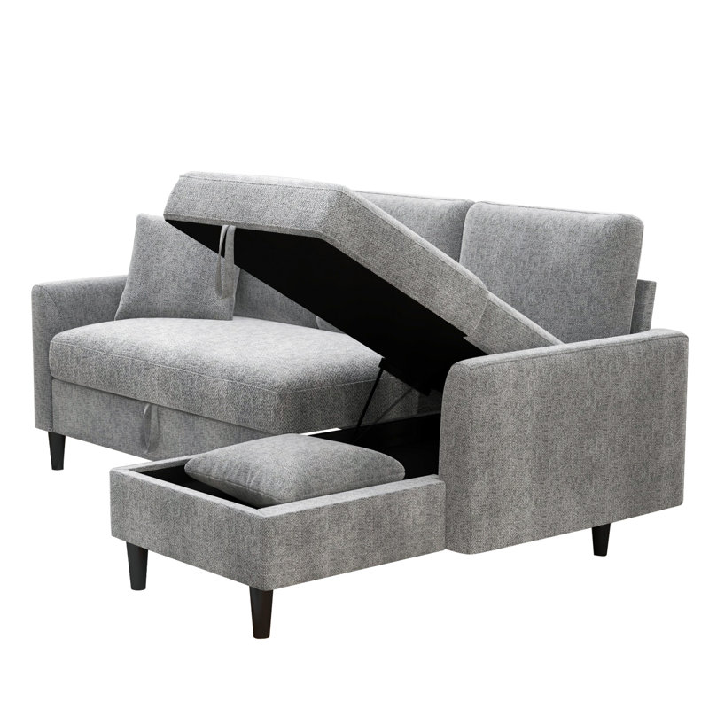 Derick 74" Wide Upholstered Sleeper Sofa With 2 Pillows And Storage, Gray