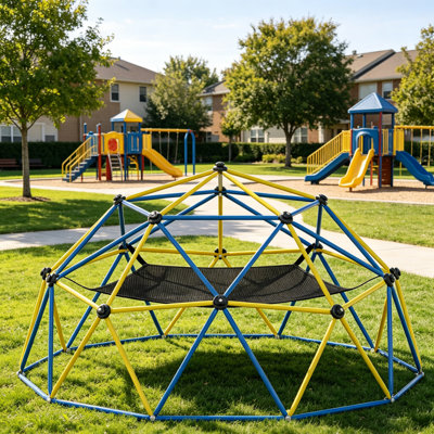 Dôme d'escalade, dôme d'escalade 10 pi avec hamac, équipement de jeu extérieur pour 3 à 10 enfants, supporte Jungle Gym jusqu'à 1000 lb, résistant à la rouille, facile à assembler, cadeau pour les enfants