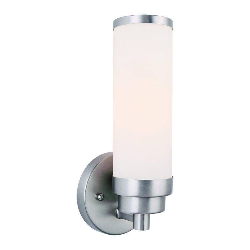 1-Light Soft Gold LED Wall Sconce With Satin Opal Glass, White, Light Gray