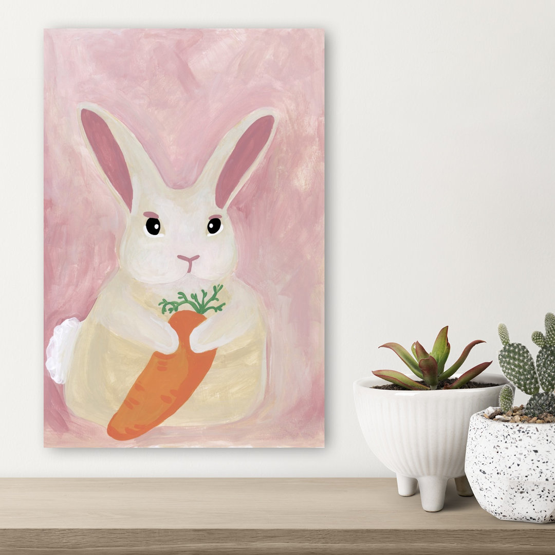 Sweet Bunny With Carrot Dreamy Playful Contemporary Rabbit Spring Forest Wall Art Print