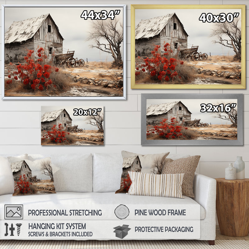 Red Farmhouse Rustic Elegance I - Print, 24" H x 32" W, Silver, Floater Framed Print