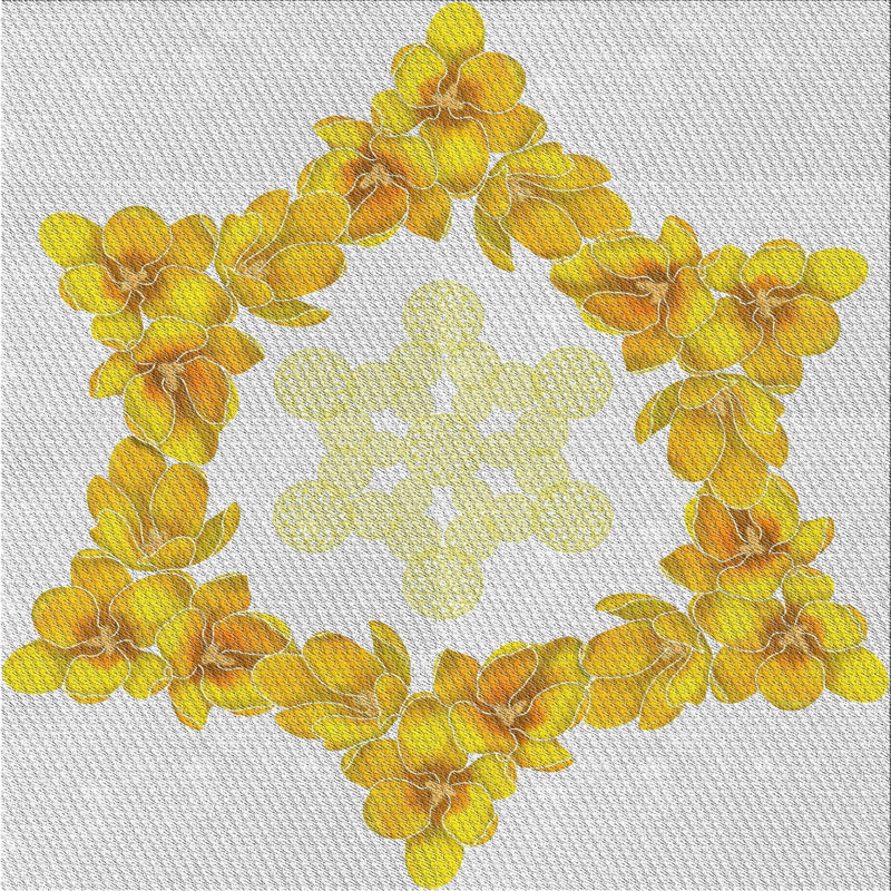 Tapis jaune à motif floral Lifthrasir, Carré 5 pi