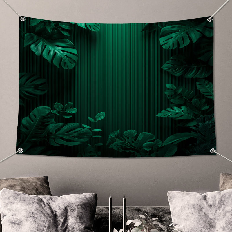 Tropical Green Foliage Wall Tapestry - Foliage Wall Decor, 104in H x88 with 4 Grommets