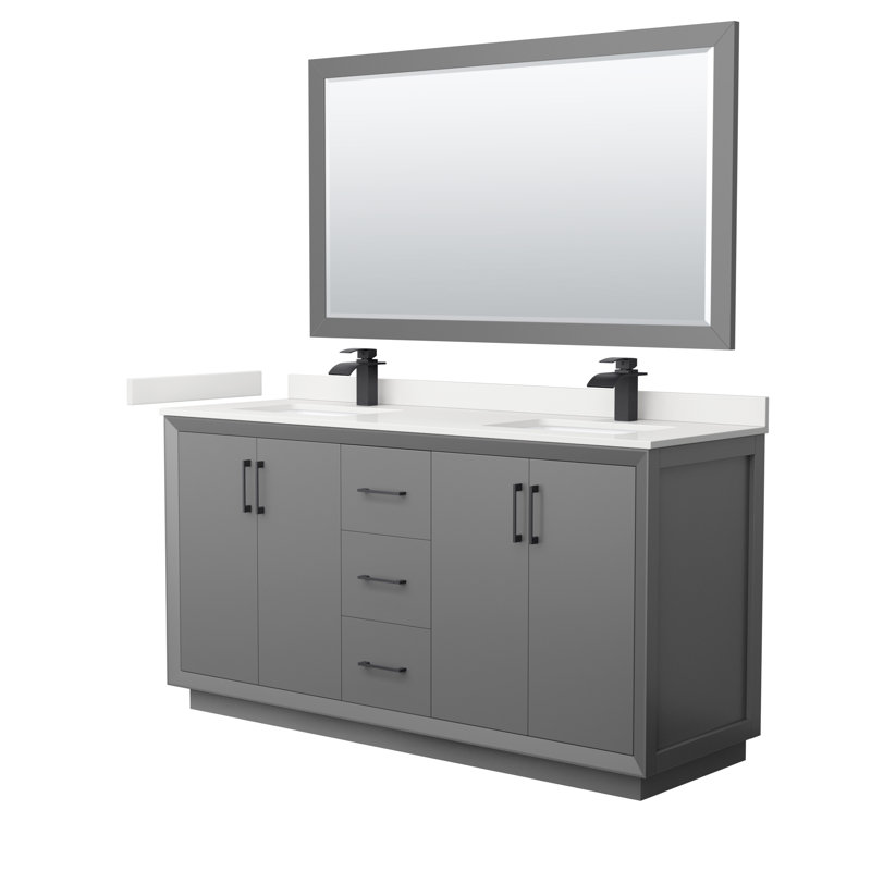 Strada 66'' W Double Vanity, Dark Gray, Giotto Quartz, Brushed Nickel