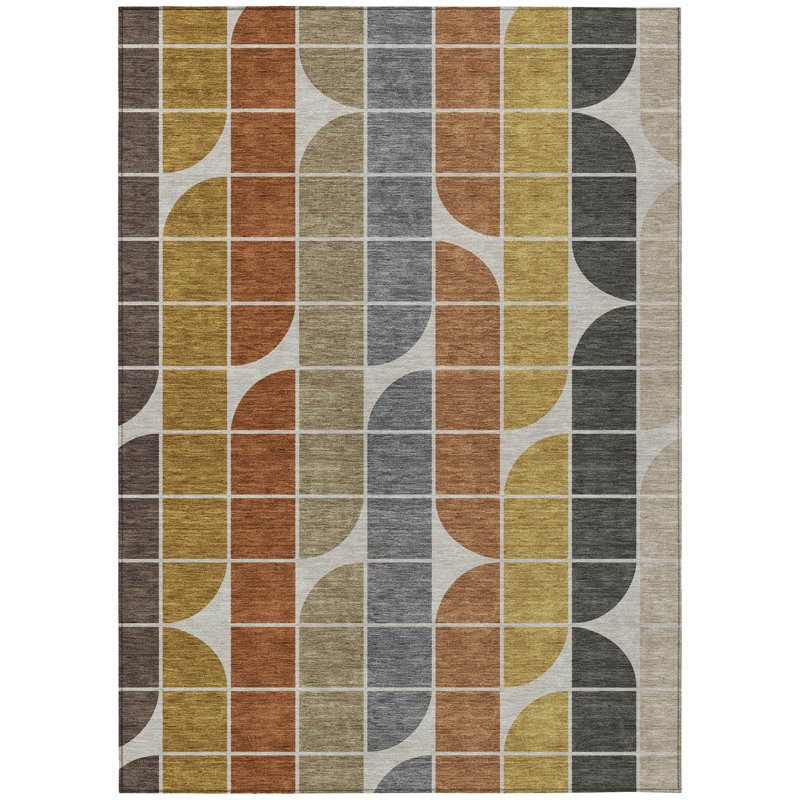 Machine Washable Indoor/Outdoor Lockway ACN2418 Mid-Century Modern Rug, Rectangle 8' x 10'