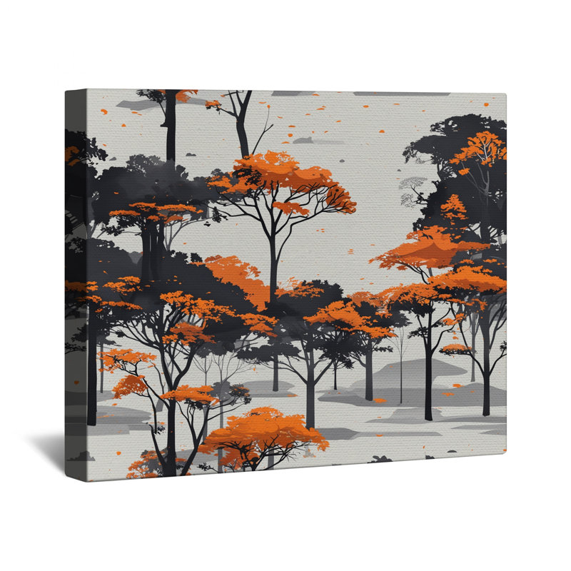 Orange And Black Trees Canvas Gallery Wrap in Many Sizes, 12 x 12 inches