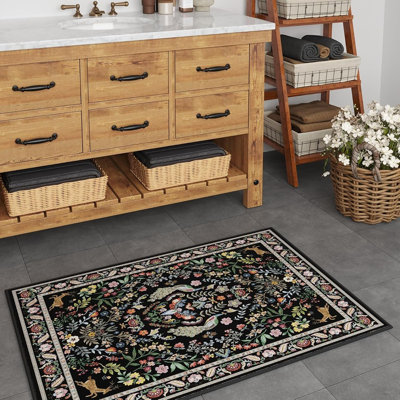 Tapis d'entrée pour tapis d'entrée - Noir vibrant - Velours petit / bas, antidérapant, lavable, entrée intérieure, cuisine et porte d'entrée