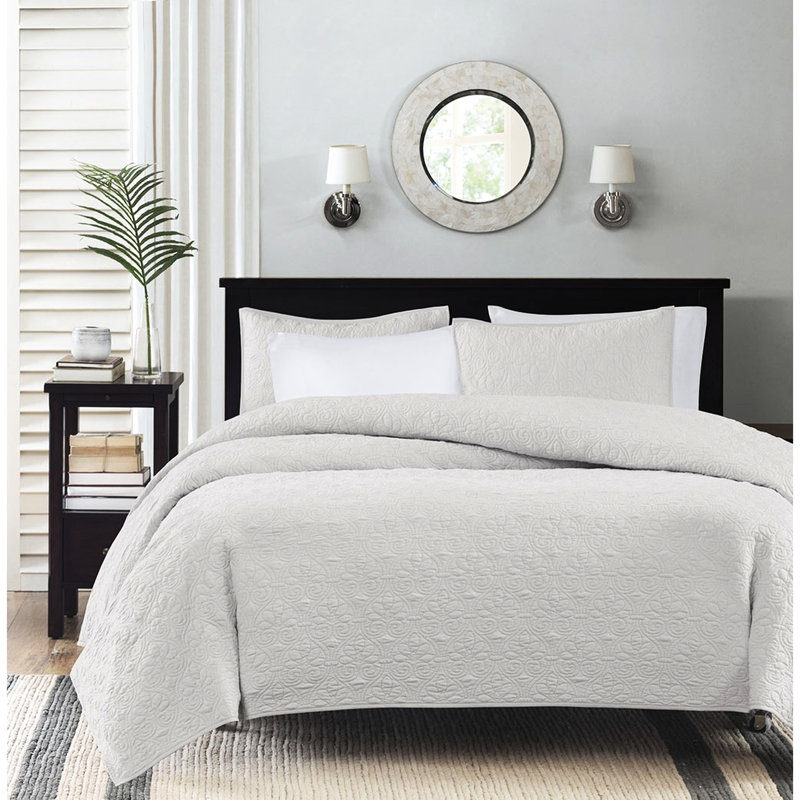 Courtepointe réversible double / grand - rembourrage en coton prélavé matelassé multi-saisonnier blanc avec 2 taies décoratives saisonnières