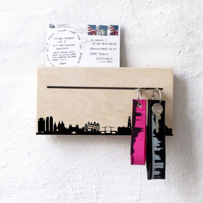 Solid Wood Wall Organizer with Key Hooks