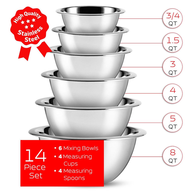 Sleek Stainless Steel Mixing Bowls with Measuring Cups Set