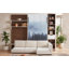 Lit escamotable une place avec canapé, armoire de rangement, étagères ouvertes, port de chargement USB et panneau paysage de montagne, lit mural gain de place-639334215