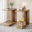 C-shaped Side Table Set  Of 2, 2-tier Narrow End Table Wood Bedside Table Nightstand