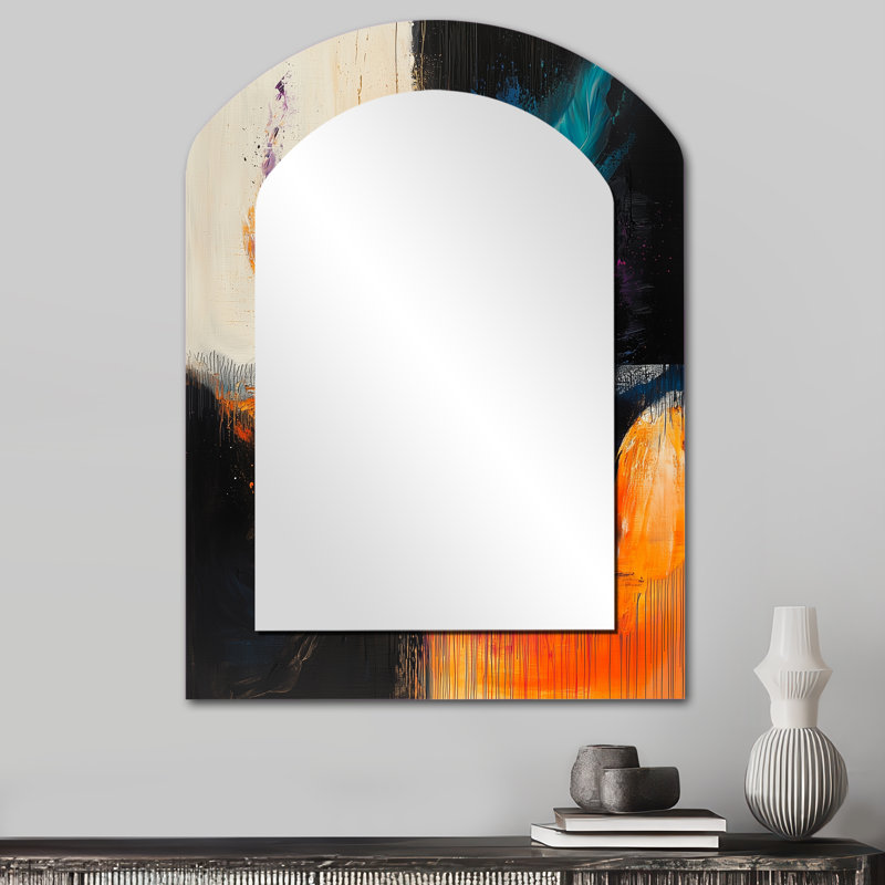 Abstract Black Maelstrom Of Elegance - Abstract Arch Decorative Mirror On Metal, 34" x 25"