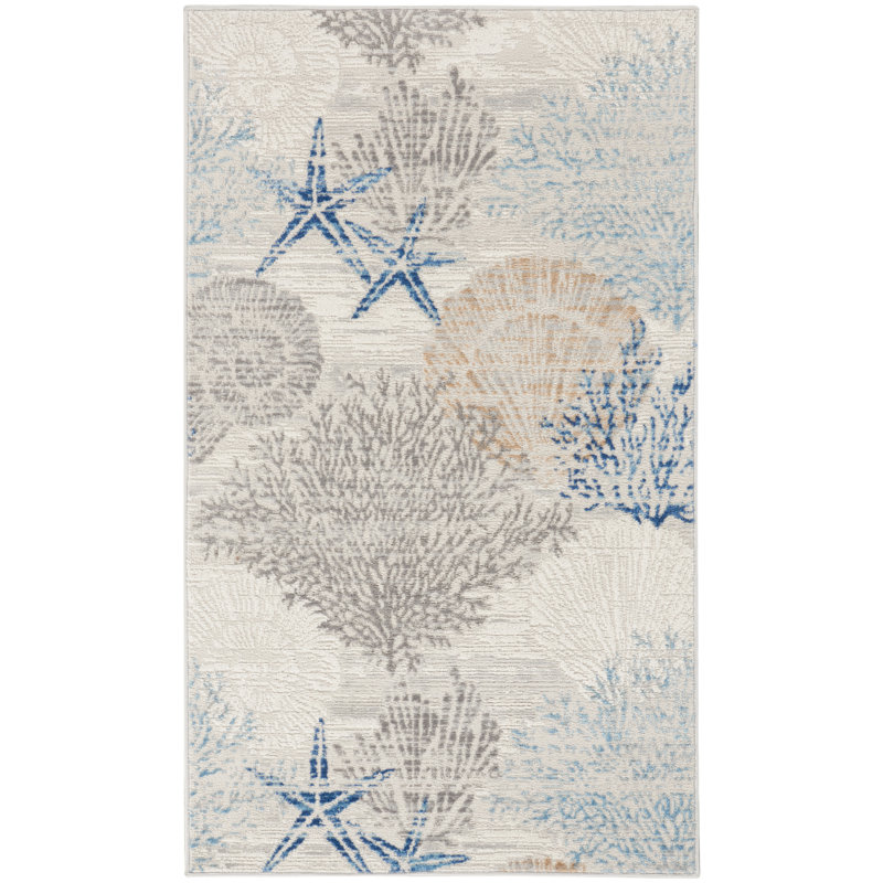 Tapis ivoire / bleu Lilyanna, Rectangle 3 pi x 5 pi