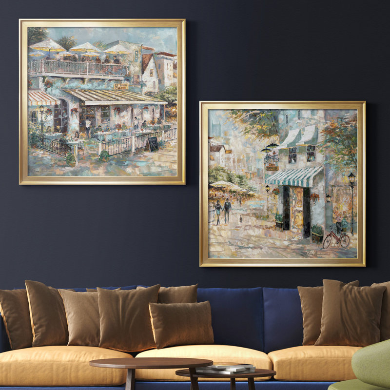 «Rooftop Cafe Détail I», ensemble de 2 reproductions d'art, H 26,5 po x l 53 po x P 1,5 po, Toile encadrée dorée