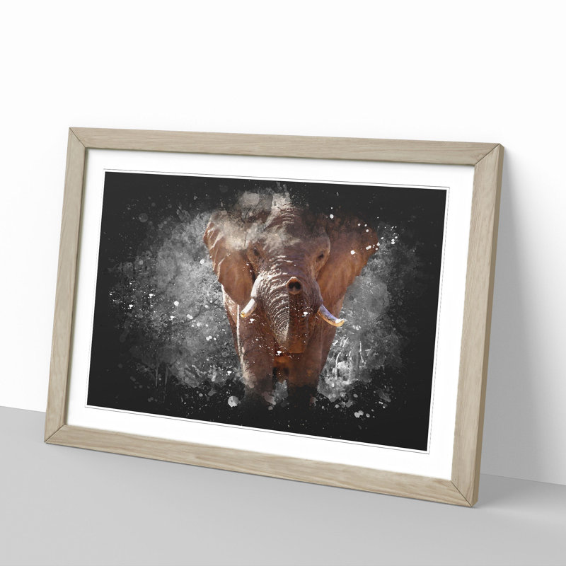 Elephant Vol.1 Paint Splash - Picture Frame Graphic Art, 48cm H x 65cm W x 2cm D, Oak