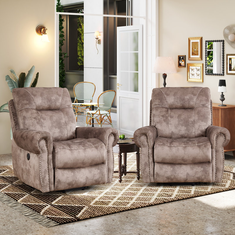 39.37'' Wide Modern Power Lift Assist Recliner With Massage, Heat & USB + Type-C Charging (Set Of 2), Distressed Mocha