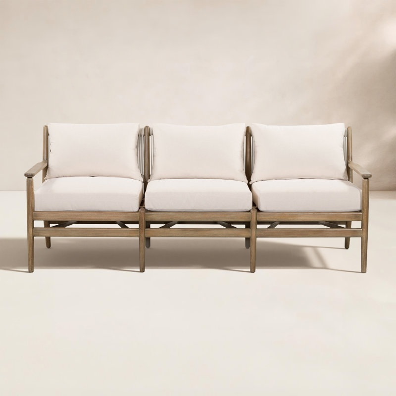 Rosen Outdoor 3 - Seat Patio Sofa, Natural Eucalyptus, Lakin Oat
