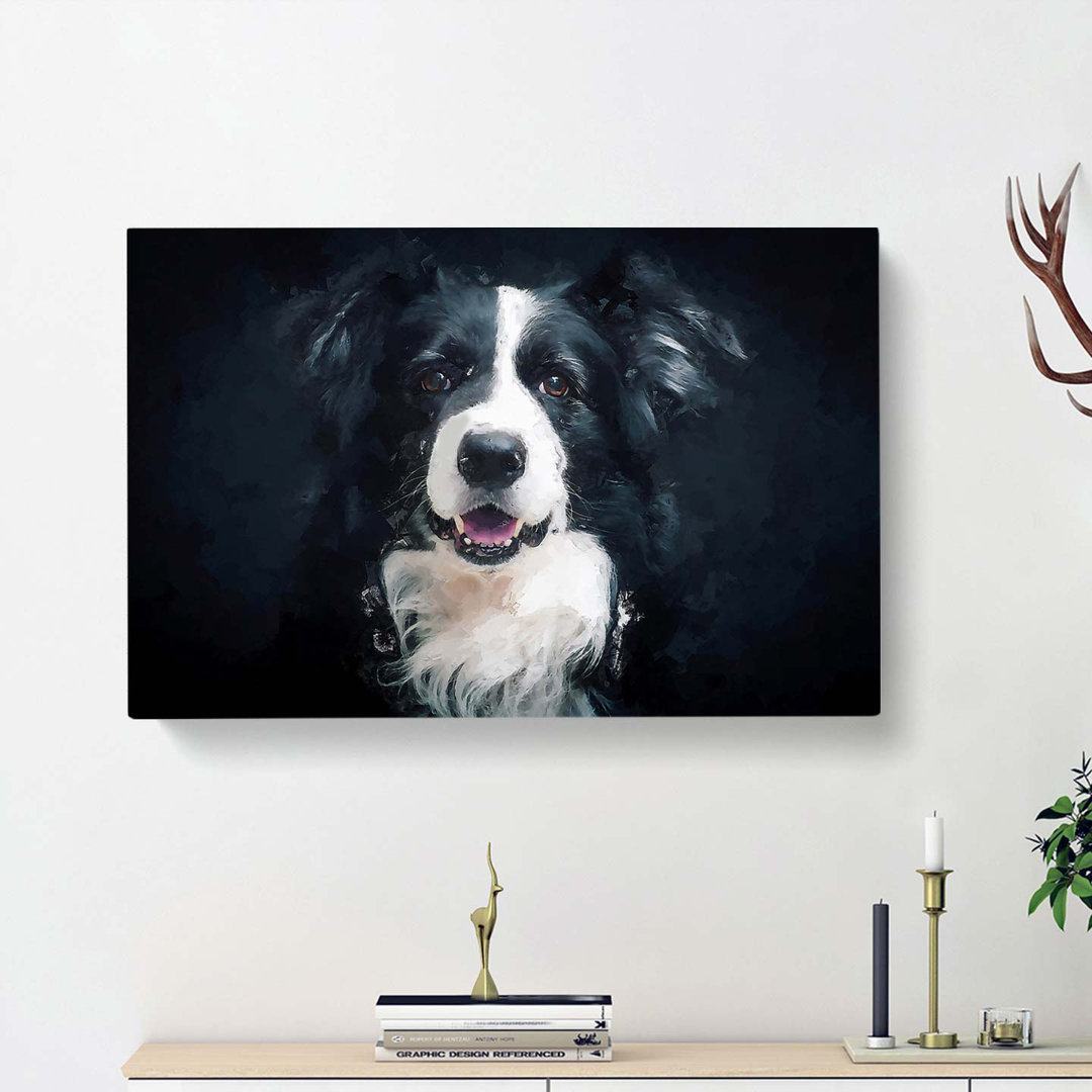 Portrait Of A Border Collie Dog In Abstract - Wrapped Canvas