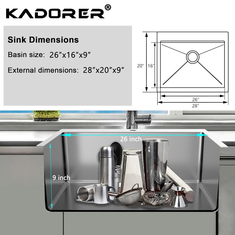 Évier de cuisine en acier inoxydable 28 po ForK Kitchen, Argent