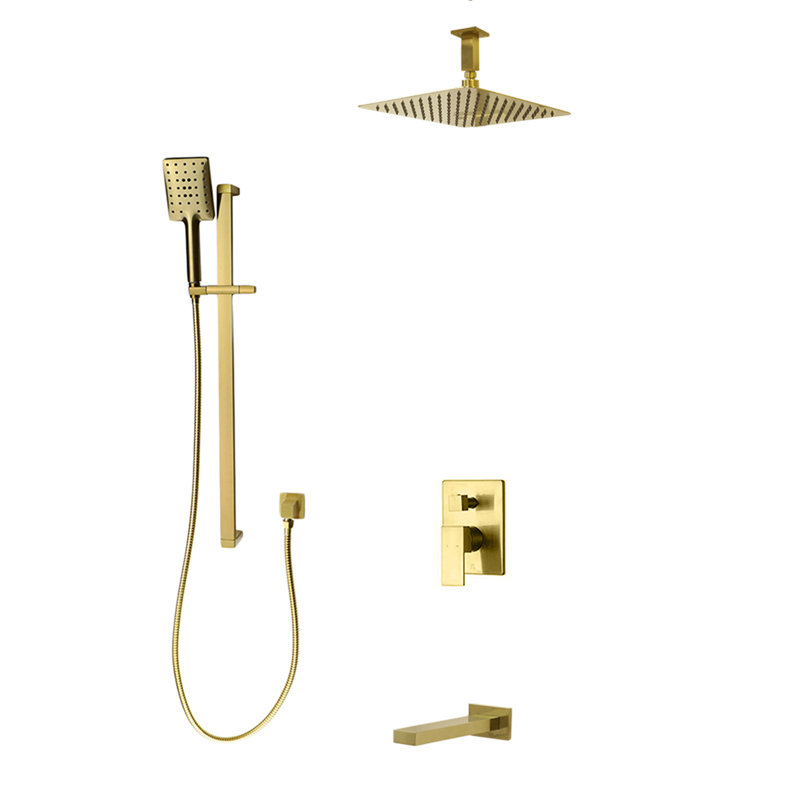 Système de douche à 3 voies avec fixation au plafond Madison, Or brossé