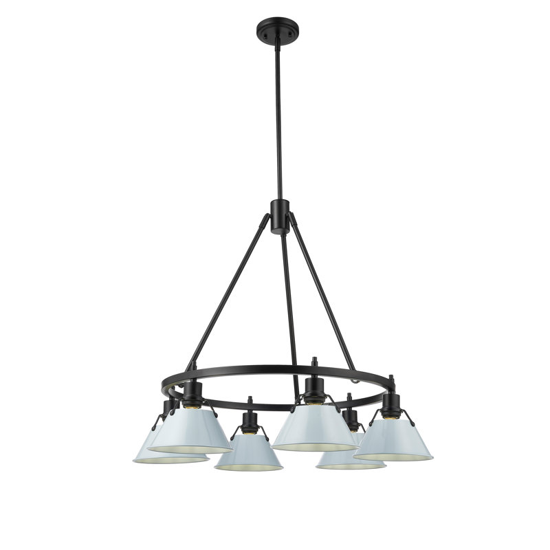 Felda 6 - Light Steel Dimmable Cone Chandelier, Matte Black, Dusky Blue