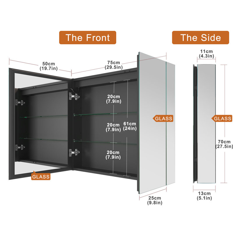 LED Bathroom Medicine Mirror Cabinet, Defog, Dimmable, 3-Color Mode, Outlets & USBs, 28" H x 30" W x 5" D, Double Door