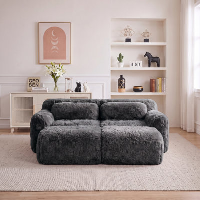 80" Modular Sectional Sofa, No Assembly Required, Anti-Slip Base, with Chaise, Ottoman & Throw Pillows, Deep Seat Design