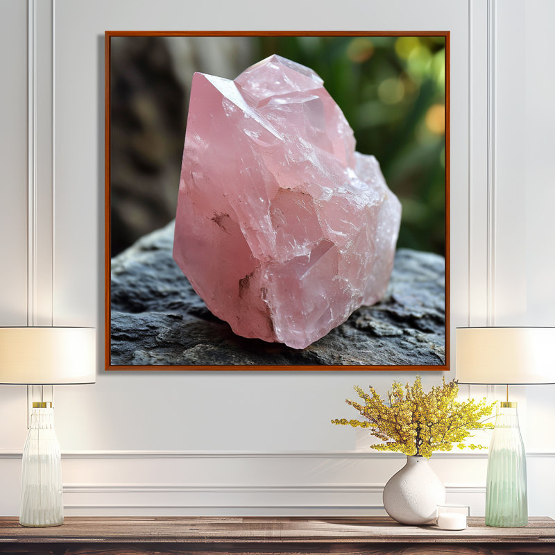 «Rose Quartz Crystal Geode», reproduction d'art sur pierre, Toile avec cadre flottant brun, H 30 po x l 30 po x P 1 po