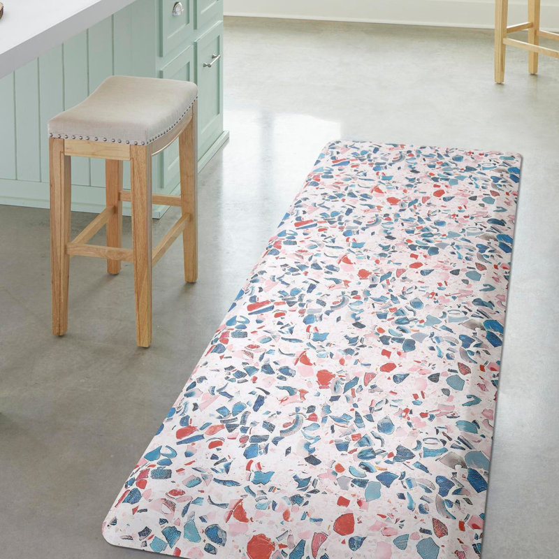 Delyana Modern Floral Water Resistant Anti-Fatigue Non-Skid Kitchen Mat, Rectangle 2' x 5'