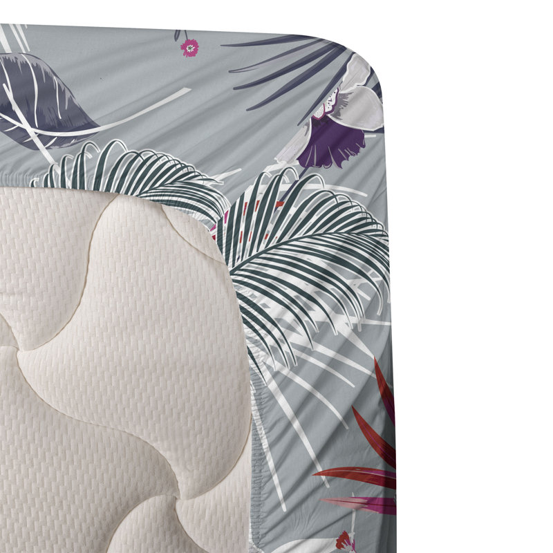 Ambesonne Watercolor Botany Sheet Set 4 Pcs Retro Boho Bloom, Queen Sheet Set with 2 Pillowcases, Dark Coral Pale Gray Floral