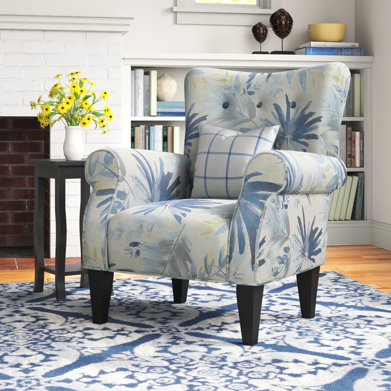 Euart 76.2Cm Wide Tufted Polyester Armchair, Blue Floral Sky Polyester