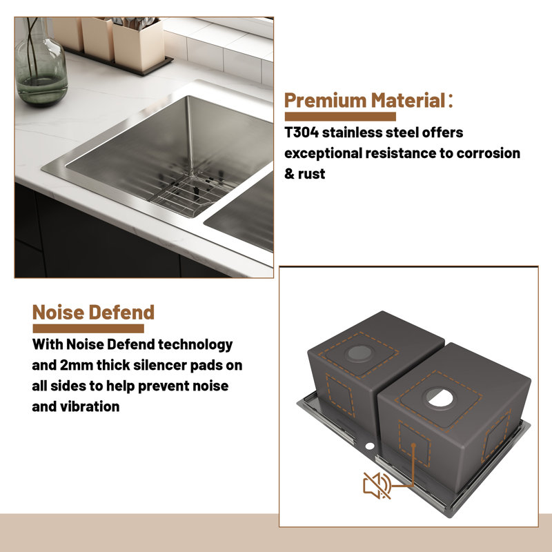33'' Drop-In Double Bowl Stainless Steel Kitchen Sink with Accessories