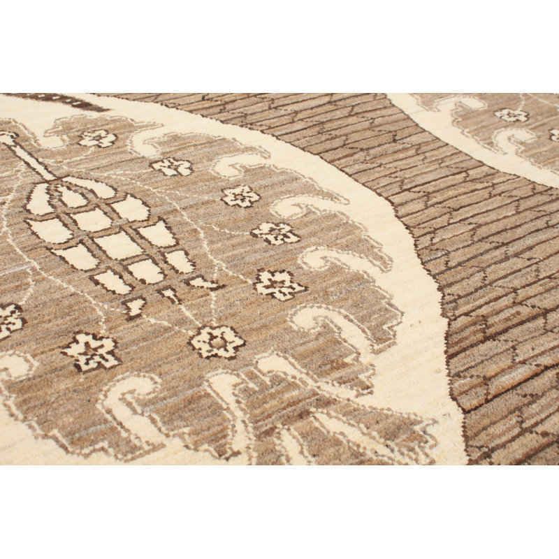Tapis unique en laine noué à la main 18 po x 8 pi x 10 pi nouvel âge brun pako 8/10 pi