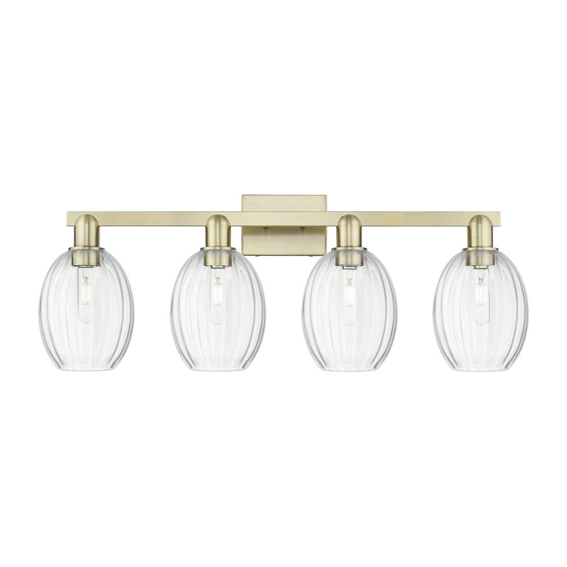Eldon - Luminaire de salle de bain à abat-jour cloche 36 po 4 lumières, Clair, Laiton antique