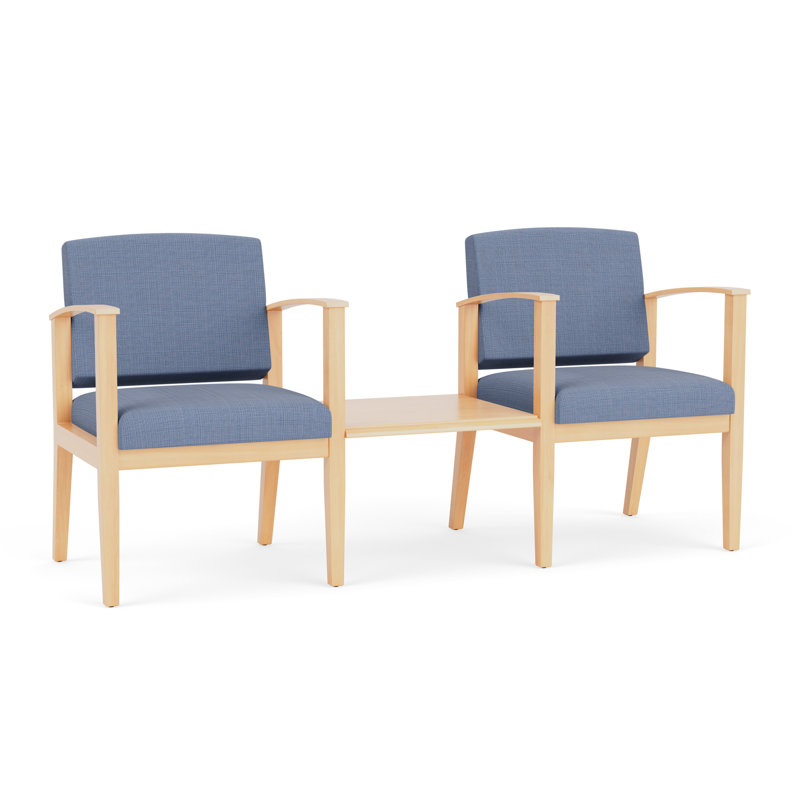 Structure en bois tandem 2 places avec table centrale Amherst, Naturel, Chambray bleu marine clair