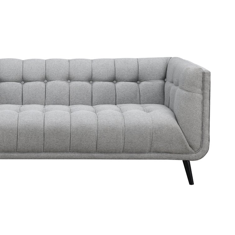 Full Size Upholstered Button Tufted Sofa Bed with Drawers and Waved Shape  Arms, Gray - ModernLuxe