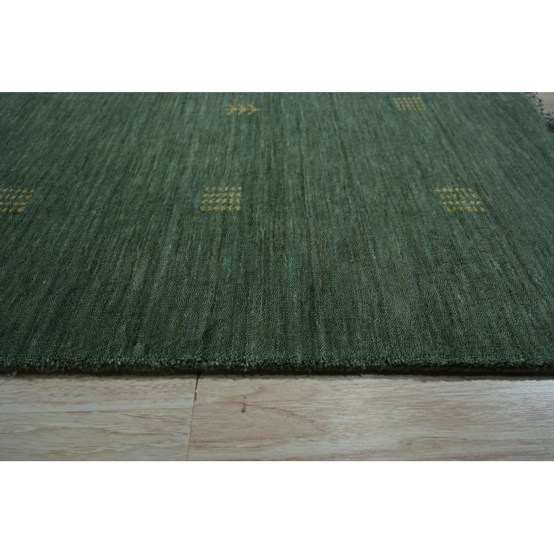 Tapis vert moderne à motif géométrique vert en laine nouée à la main, Rectangle 6 pi x 9 pi