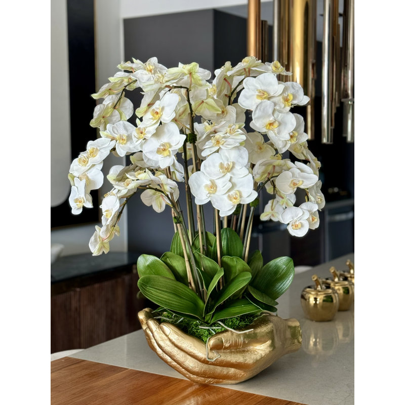 Orchid Floral Arrangement in Vase, Gold