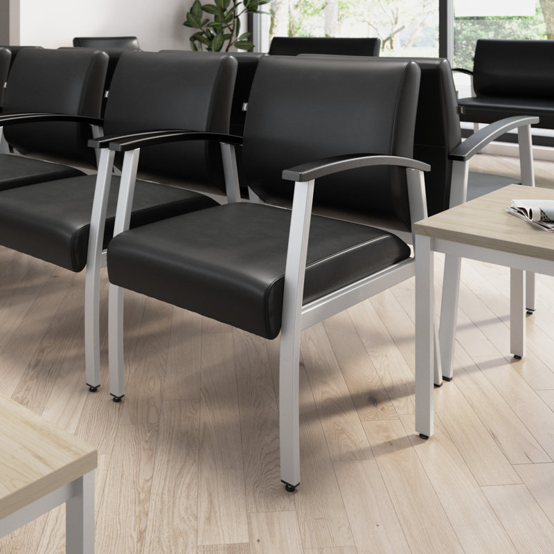 Black Vinyl Mid-Back Waiting Room Chair with Metal Frame