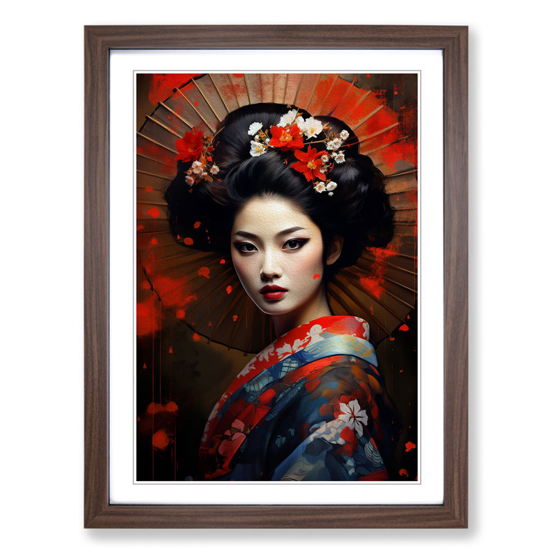 Geisha Digital Art - Framed Print, Walnut Framed, 34cm H x 25cm W