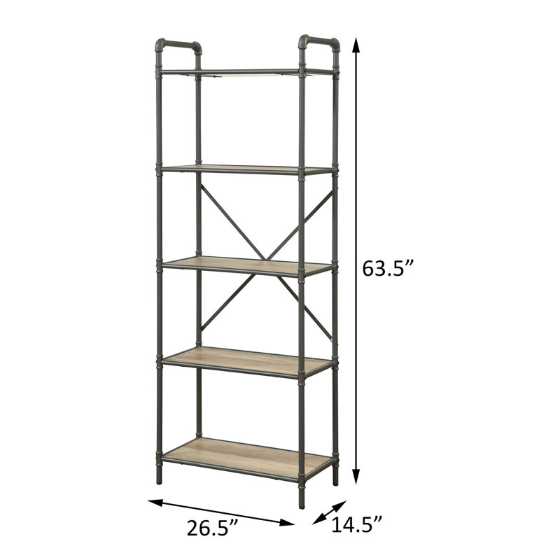 Antique Oak And Sandy Grey 5-Tier Bookcase, Natural/Gray, (5 Shelves) 63.5"H x 26.5"W x 14.5"D